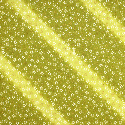 レーヨン金彩柄縮緬　緑系　小花柄　厚さ：薄手24cm角見本