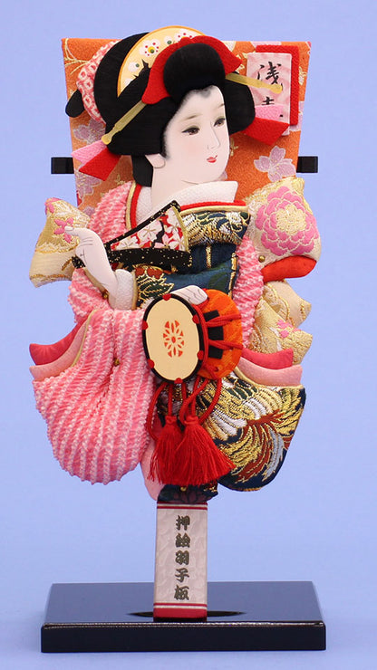 押絵羽子板  上金襴と鹿の子華舞(浅妻) 台付き