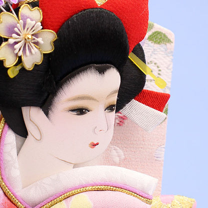 押絵羽子板  友禅牡丹 黒ピンク お顔