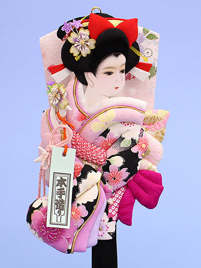 押絵羽子板  友禅牡丹 黒ピンク ズーム