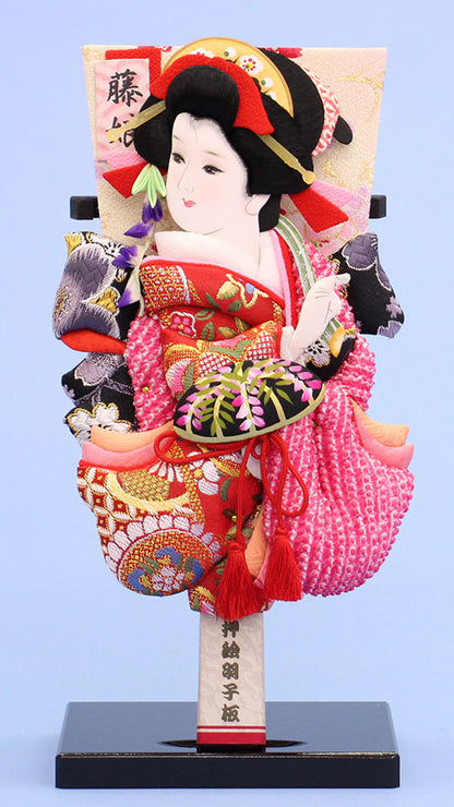 押絵羽子板  上金襴と鹿の子華舞(藤娘) 台付き