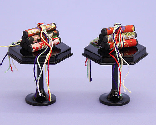 雛道具高坏 25号 黒塗り六方（木製）