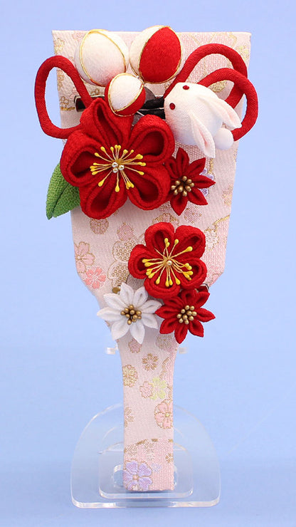 お花の羽子板 7号コンパクトでおしゃれな羽子板 うさぎ簪赤 アクリルスタンド付き