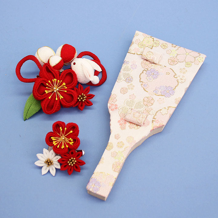 お花の羽子板 7号コンパクトでおしゃれな羽子板 うさぎ簪赤 アクリルスタンド付き