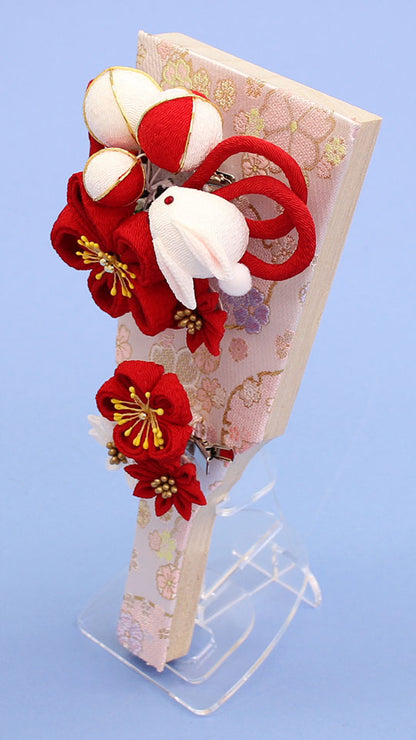 お花の羽子板 7号コンパクトでおしゃれな羽子板 うさぎ簪赤 アクリルスタンド付き