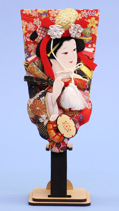 押絵羽子板  見立て浅妻 台付き