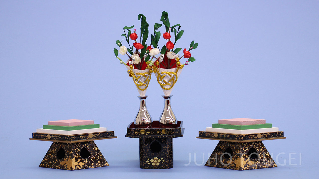 雛人形・雛道具菱三宝 35号 三つ葉盛上（木製）