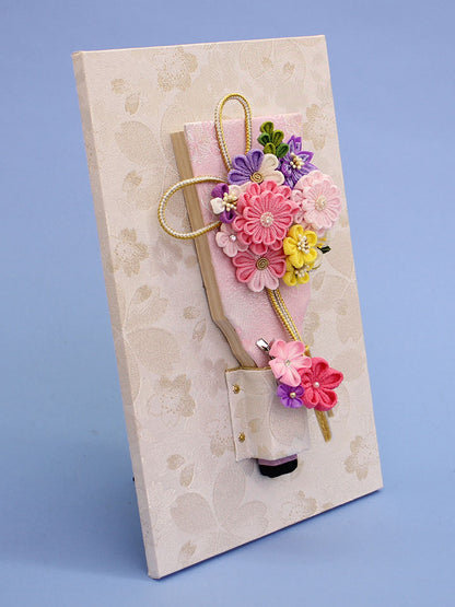 縮緬モダンフラワー 白桜壁掛け　スタンド