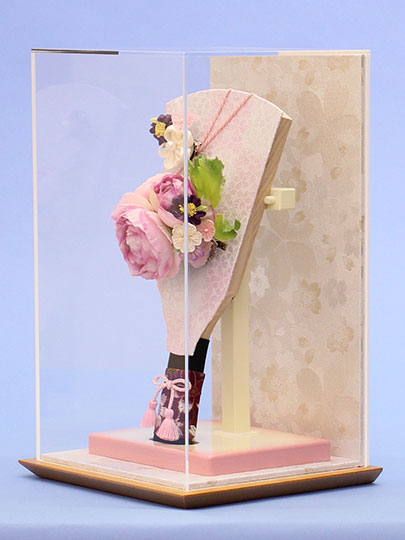 JUHO-TOUGEI ９号髪飾りが外せるおしゃれな羽子板 洋花ピンク 白桜ケース