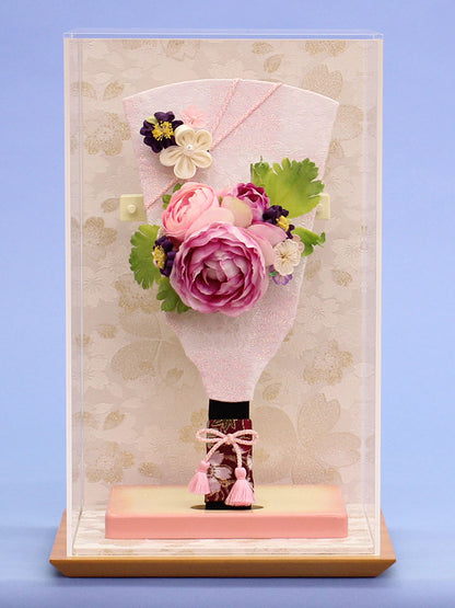 9号髪飾り羽子板 洋花ピンク 白桜ケース