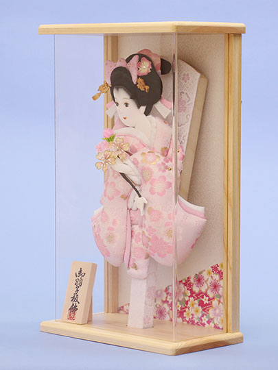 0押絵羽子板飾り 美月(ピンク) 白木額入り　横から