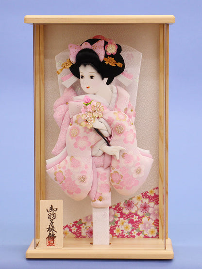 0押絵羽子板飾り 美月(ピンク) 白木額入り