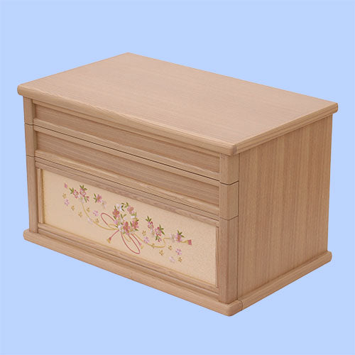 雛人形収納飾り幅60cm三段芥子五人　桜結び刺繍ナチュラル引き出し式　収納箱