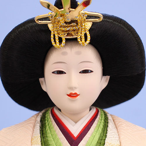 雛人形収納飾り幅60cm三段芥子五人　桜結び刺繍ナチュラル引き出し式　姫顔