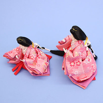 雛人形収納飾り幅60cm三段芥子五人　桜結び刺繍ナチュラル引き出し式　官女