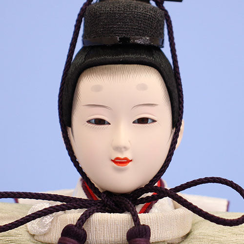 雛人形収納飾り幅60cm三段芥子五人　桜結び刺繍ナチュラル引き出し式　殿顔