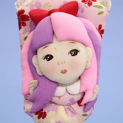 押絵羽子板 8号 昭和レトロモダン エモーション パープル スタンド付き