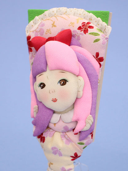 押絵羽子板 8号 昭和レトロモダン エモーション パープル スタンド付き