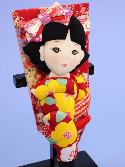 押絵羽子板 昭和レトロモダン右向き スタンド付き　ズーム