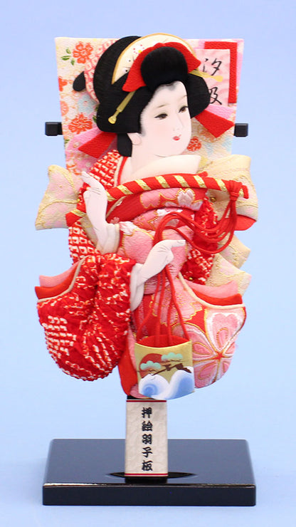 押絵羽子板  上金襴と鹿の子華舞(汐汲) 台付き