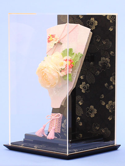 JUHO-TOUGEI ９号髪飾りが外せるおしゃれな羽子板 洋花白 黒桜ケース