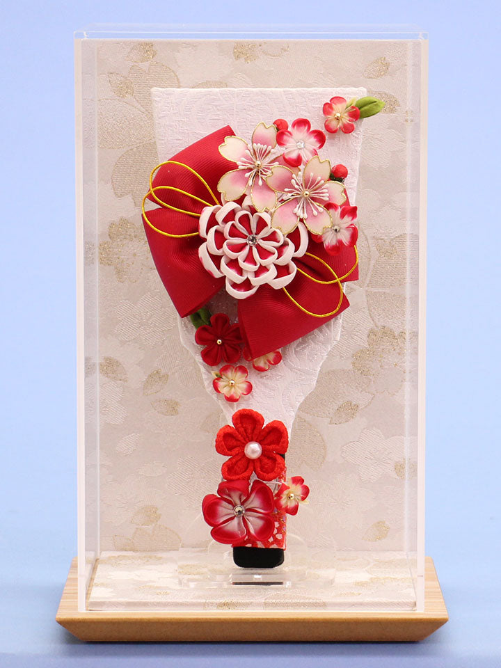かんざし羽子板リボン赤 白桜ケース