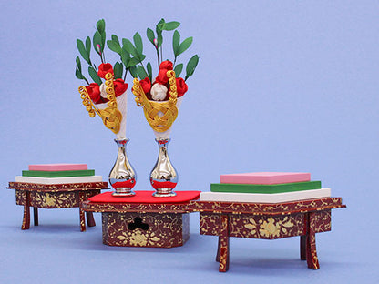 Hina Dolls 3-tiered Display 6-piece Set No.30 Kohaku Mitsuba pattern(wooden)