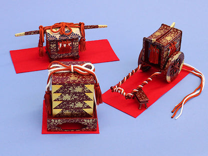 Hina Dolls 3-tiered Display 6-piece Set No.30 Kohaku Mitsuba pattern(wooden)