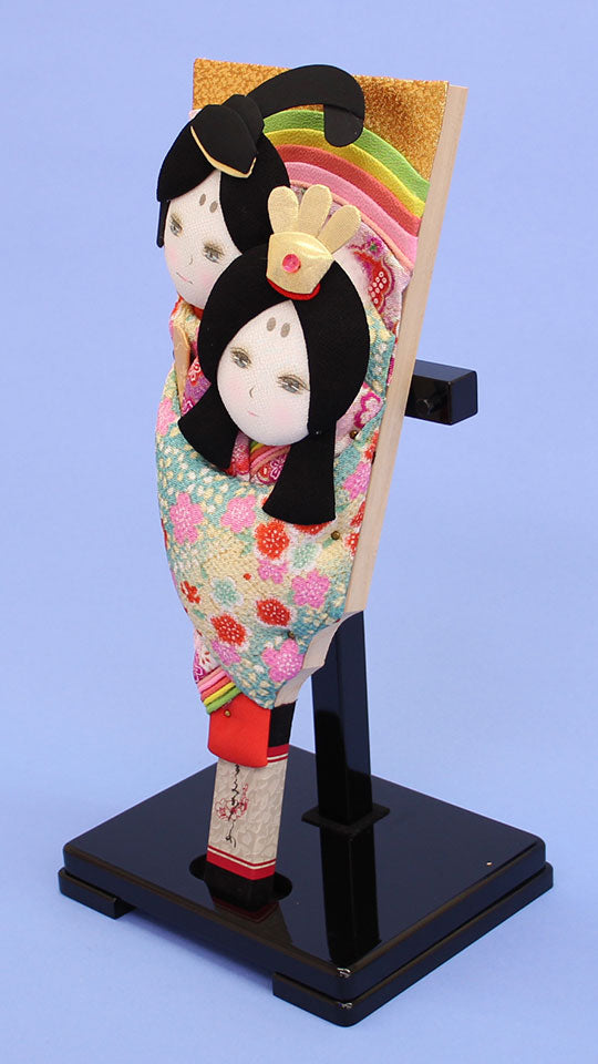 押絵羽子板 レトロ二人 スタンド付き　横から