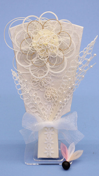 ６号水引羽子板飾り 白　アクリルスタンド付き