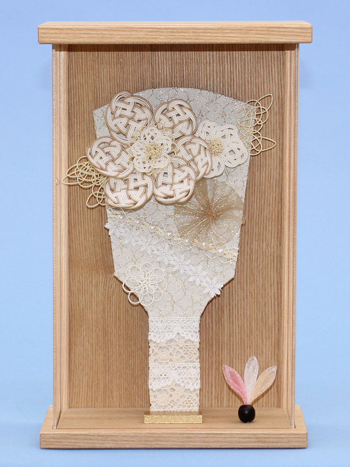 水引羽子板ベージュ 木目調額飾り