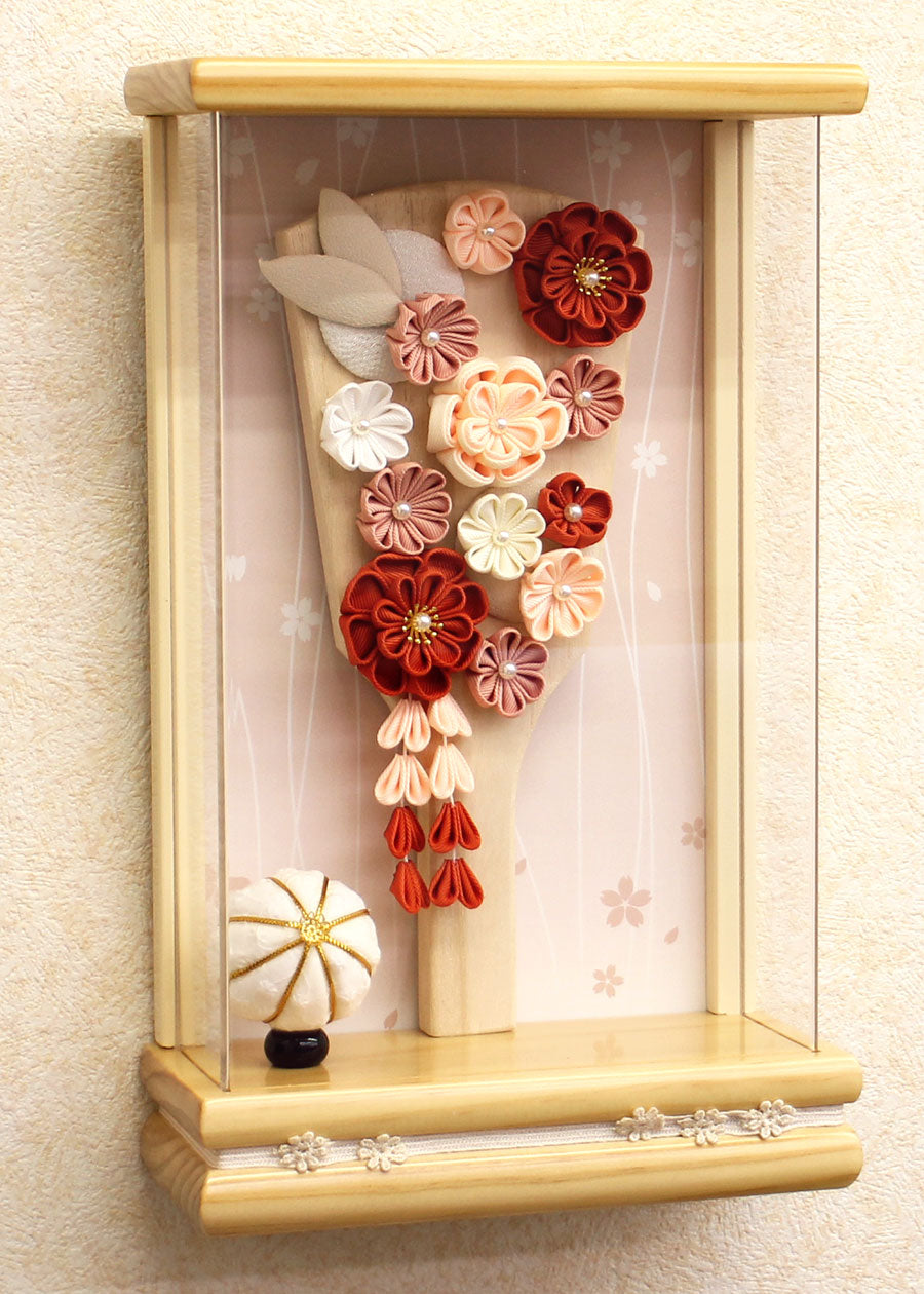 9号お花の羽子板 花尽くしアプリコット|壁掛けにもできる薄型の羽子板