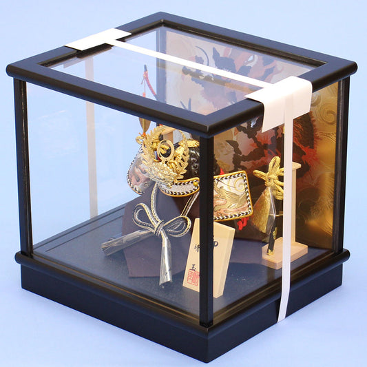 May Doll kabuto Case Decoration Height 23cm No. 5 Tokugawa kabuto with Engraved Black Frame Cover