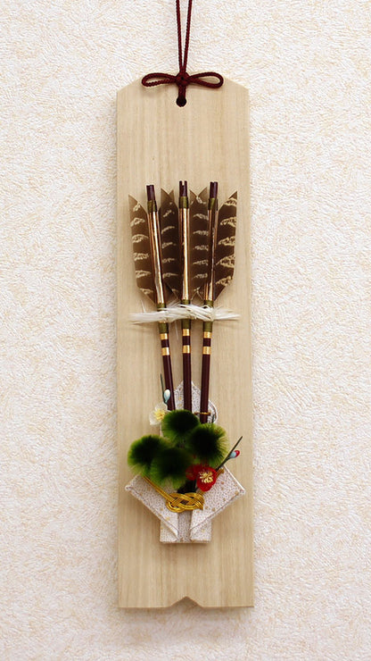 Flèches Hamaya à suspendre au mur, kimekomi de paulownia blanc, trois flèches
