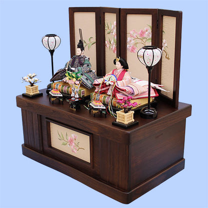 A pair of Hina doll display with storage box Width 70cm #8225 Dark brown