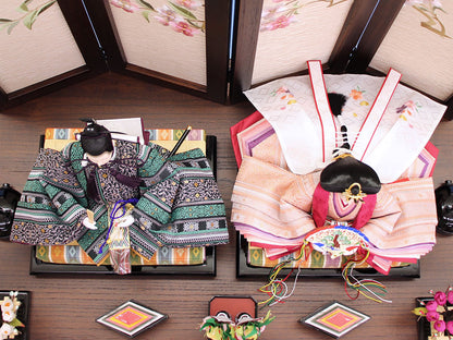 A pair of Hina doll display with storage box Width 70cm #8225 Dark brown