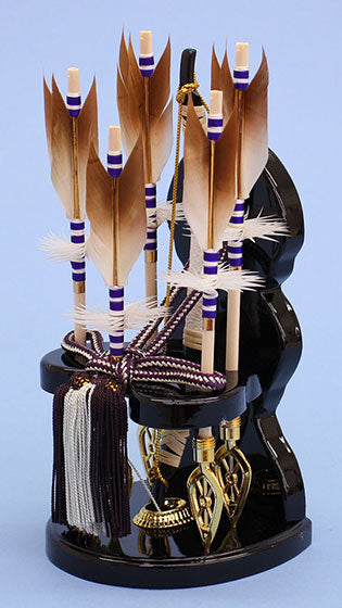 破魔弓 出し飾り 高さ27cm 屏風付き 古典柄曙