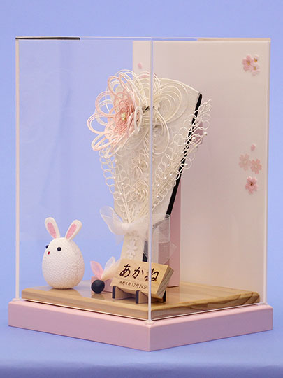 ６号水引羽子板白ピンク ピンク無垢ケース　横から