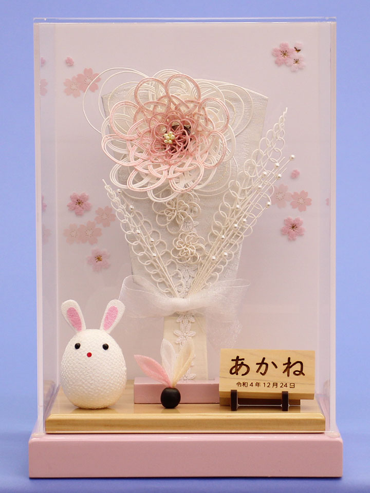 ６号水引羽子板白ピンク ピンク無垢ケース