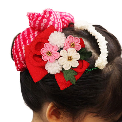 髪飾り羽子板縮緬リボン　赤　イメージ