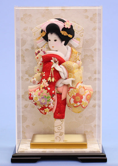 10号刺繍美月赤金　アクリル白桜ケース飾り