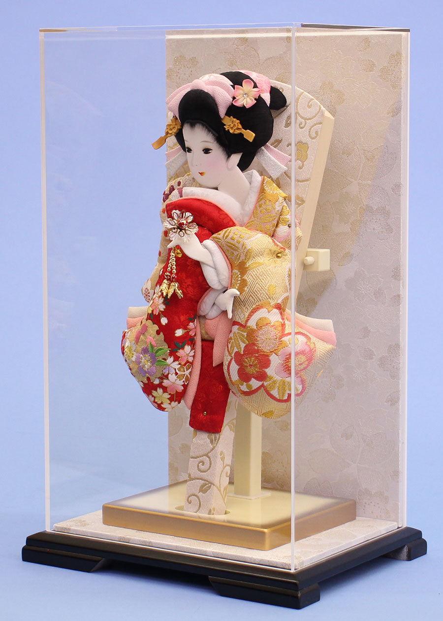 10号刺繍美月赤金　アクリル白桜ケース飾り　横から