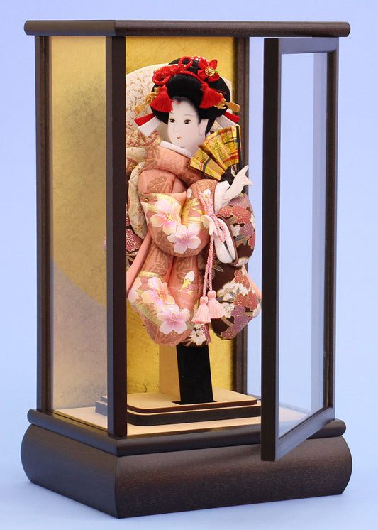 ９号金彩華流水　こげ茶ケース飾り　扉開く