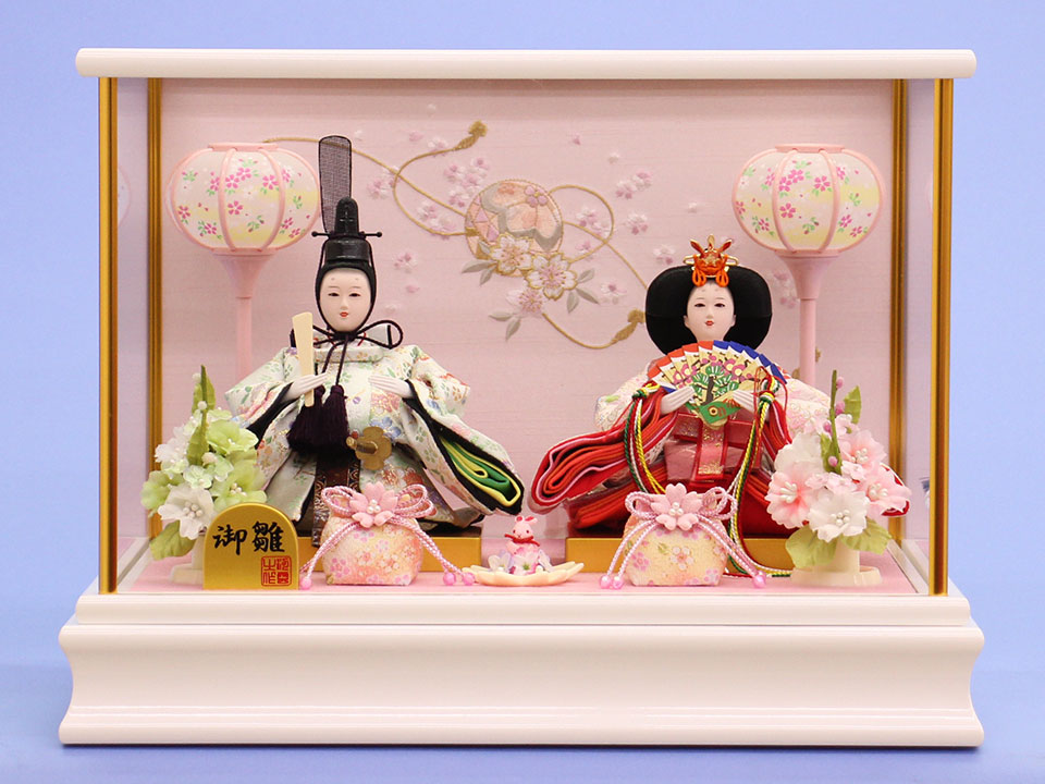 雛人形ケース飾り 二人 小芥子親王ホワイトケース