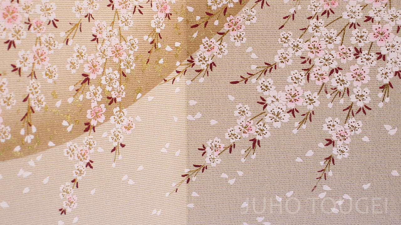 屏風  雛人形用 10号 四曲包込 キラ金桜　ズーム