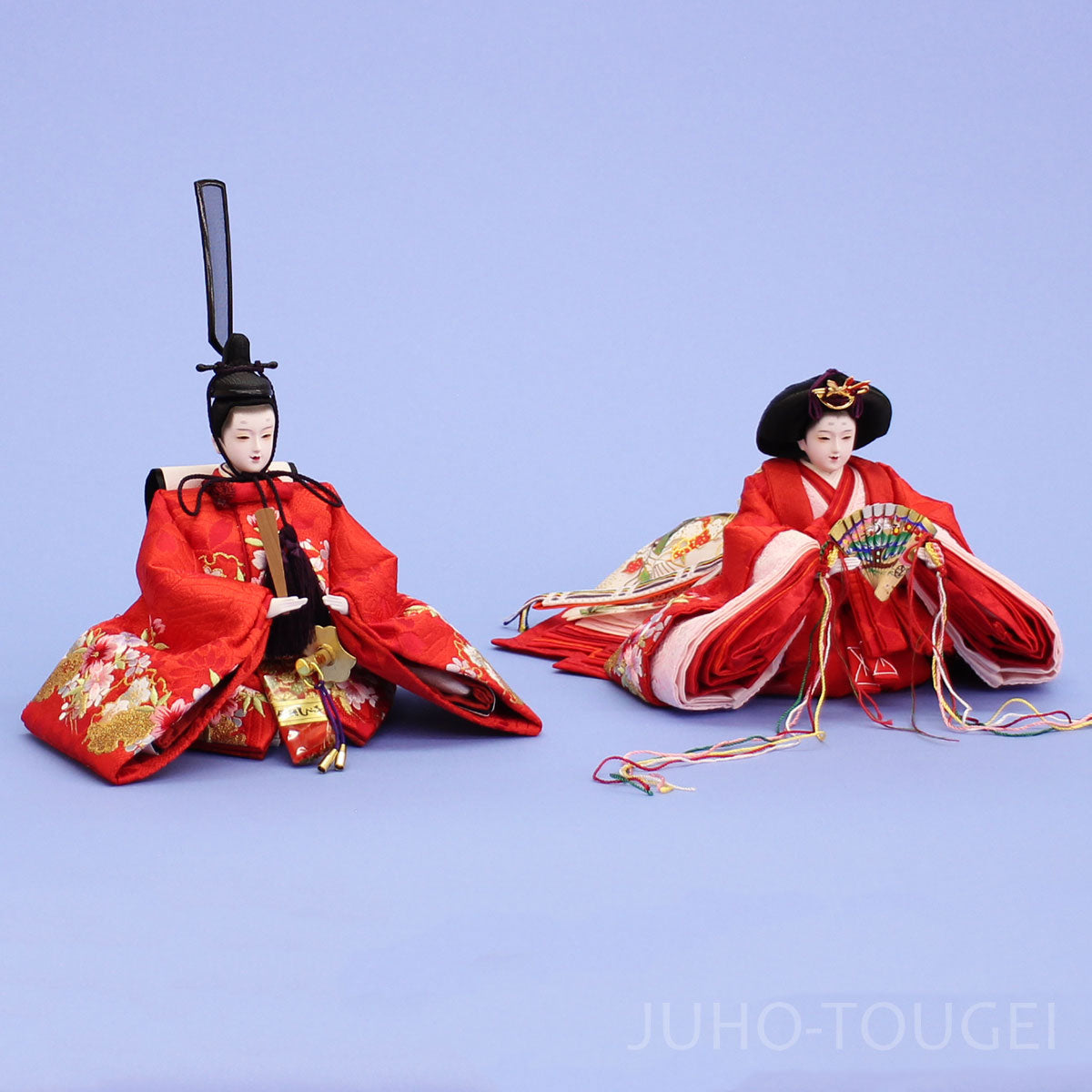 单件雏人偶 一对 5 京都第12号，精美金线刺绣，红色