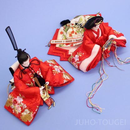 单件雏人偶 一对 5 京都第12号，精美金线刺绣，红色
