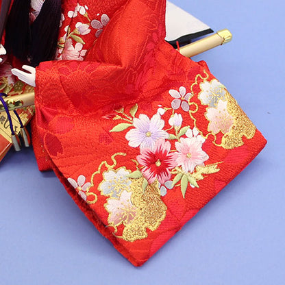 雛人形平飾り 幅60㎝ 京十二番極上金彩刺繍　赤　花唐草