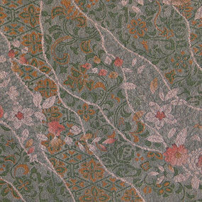 ポリエステル友禅緑系　道長柄　薄めやわらかめ24cm角見本