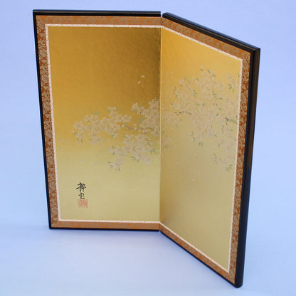 15号真鍮金二曲袋貼り　金彩桜　横から